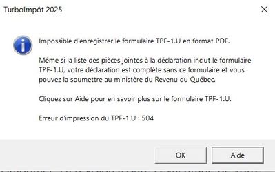 Erreur d'impression 504
